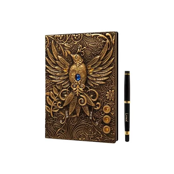 3D Faux-Leather Notebook / Journal - Gold Phoenix-LNX06003