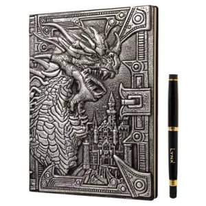 3D Faux-Leather Notebook / Journal - Silver Dragon-LNX06002