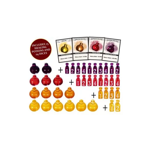 Healing Potion Markers & Dice - Set of 24 Dice & 15 Potions Tokens-LNX03001