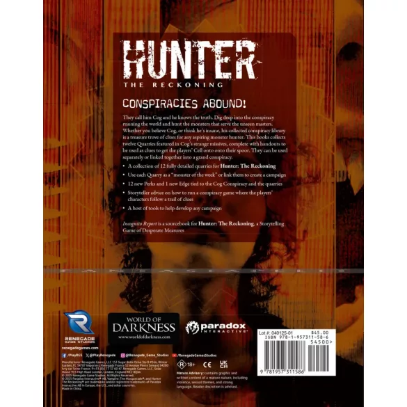 Hunter: The Reckoning 5th Edition Roleplaying Game Incognito Report Sourcebook - EN