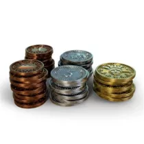 49 Metal Coins (Play Money) for Millennia: Tracks of Time (23 x 1, 18 x 5, 8 x 20)-MLN-COI-1-5-20