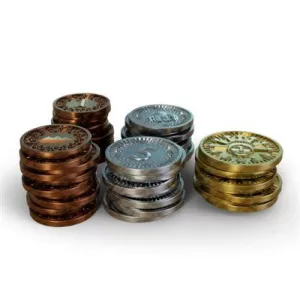 49 Metal Coins (Play Money) for Millennia: Tracks of Time (23 x 1, 18 x 5, 8 x 20)-MLN-COI-1-5-20