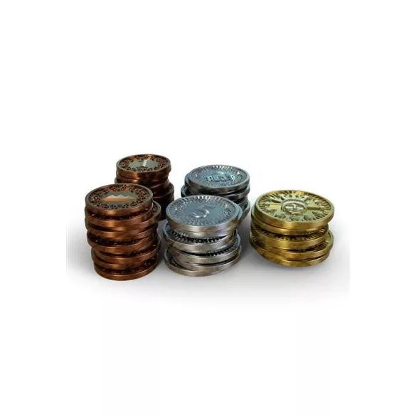 49 Metal Coins (Play Money) for Millennia: Tracks of Time (23 x 1, 18 x 5, 8 x 20)-MLN-COI-1-5-20