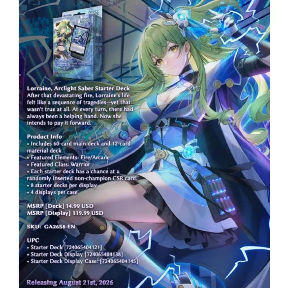 Grand Archive TCG: Lorraine, Arclight Saber Starter Deck Display (8 pakli) - angol kiadás