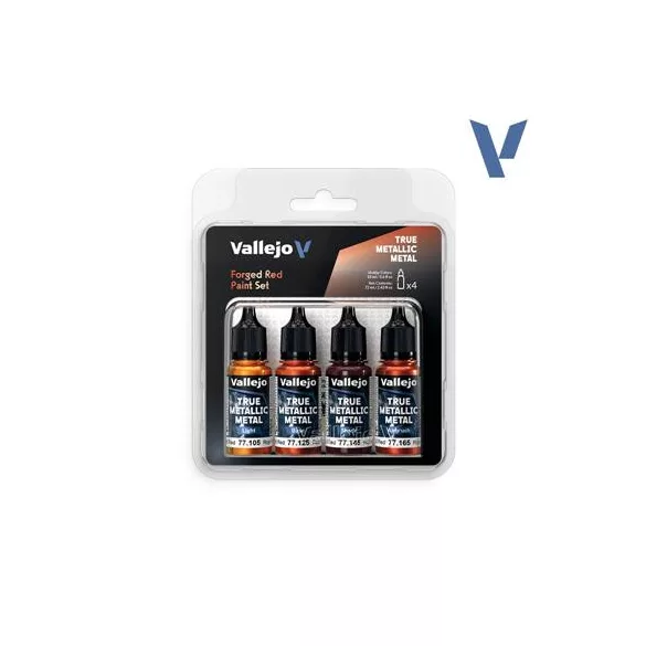 Vallejo True Metallic Metal Forged Red Paint Set (4)-77260
