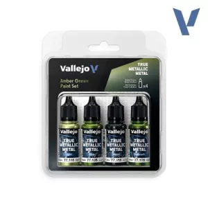 Vallejo True Metallic Metal Amber Green Paint Set (4)-77266