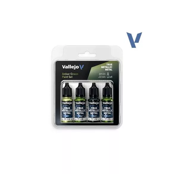 Vallejo True Metallic Metal Amber Green Paint Set (4)-77266