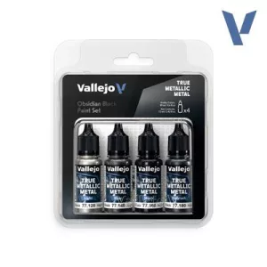 Vallejo True Metallic Metal Obsidian Black Paint Set (4)-77270