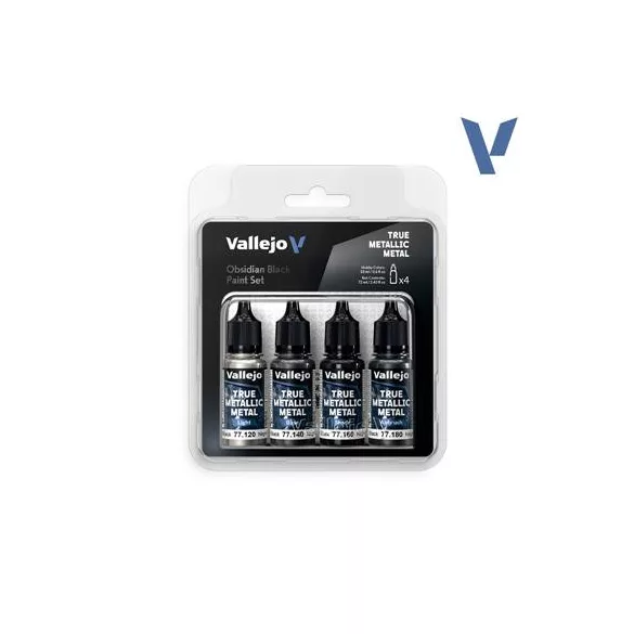 Vallejo True Metallic Metal Obsidian Black Paint Set (4)-77270