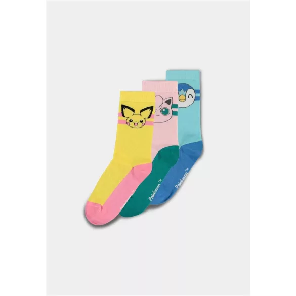 Pokémon - Crew Socks (3 Pack) - Piplup, Pichu, and Jigglypuff - 39/42-CR615115POK-39/42