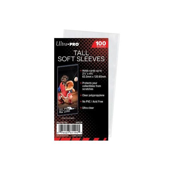 UP - Tall Soft Card Sleeves - 2-1/2 x 4-3/4 (100 Sleeves)-81194
