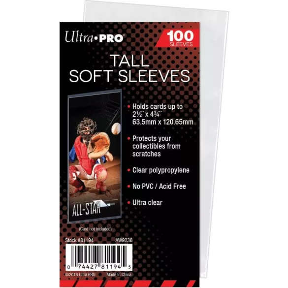 UP - Tall Soft Card Sleeves - 2-1/2 x 4-3/4 (100 Sleeves)-81194