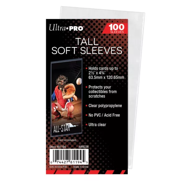 UP - Tall Soft Card Sleeves - 2-1/2 x 4-3/4 (100 Sleeves)-81194