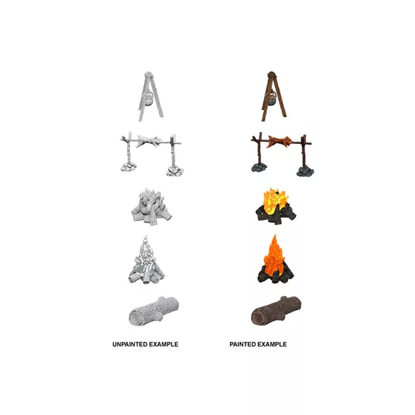 Wizkids Deep Cuts Unpainted Miniatures: Camp Fire & Sitting Log-73860