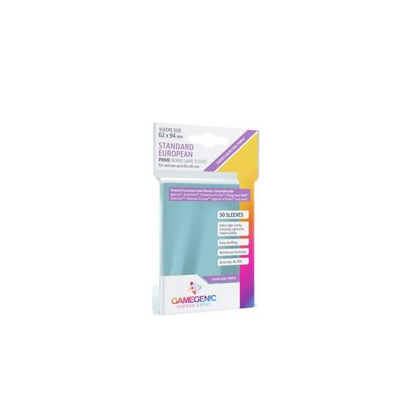 Gamegenic - PRIME Standard European-Sized Sleeves 62 x 94 mm - Clear (50 Sleeves)-GGS10049ML