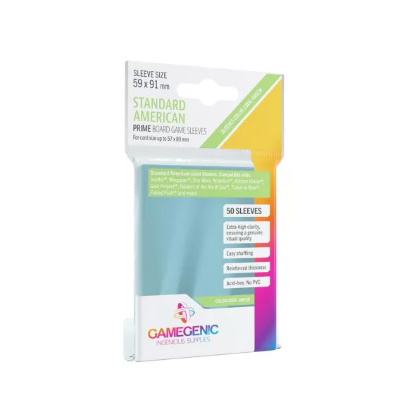 Gamegenic - PRIME Standard American-Sized Sleeves 59 x 91 mm - Clear (50 Sleeves)-GGS10051ML