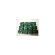 Chessex Opaque 16mm d6 with pips Dice Blocks (12 Dice) - Dusty Green w/gold-25615