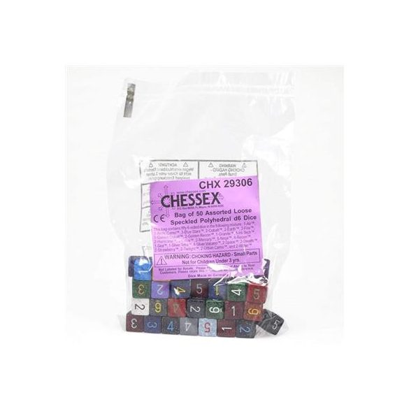 Chessex Speckled Bags of 50 Asst. Dice - Loose Speckled Polyhedral d6 Dice-29306