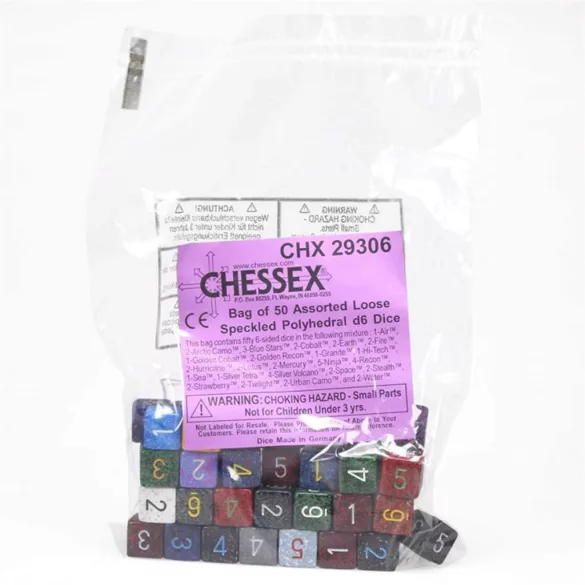 Chessex Speckled Bags of 50 Asst. Dice - Loose Speckled Polyhedral d6 Dice-29306