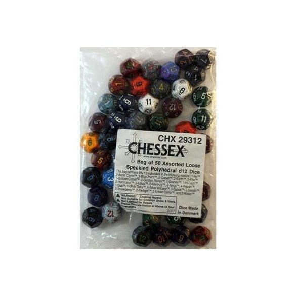 Chessex Speckled Bags of 50 Asst. Dice - Loose Speckled Polyhedral d12 Dice-29312