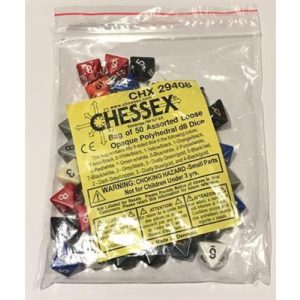 Chessex Opaque Bags of 50 Asst. Dice - Loose Opaque Polyhedral d8 Dice-29408