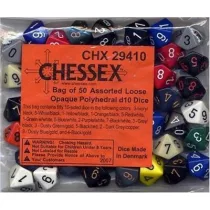 Chessex Opaque Bags of 50 Asst. Dice - Loose Opaque Polyhedral d10 Dice-29410