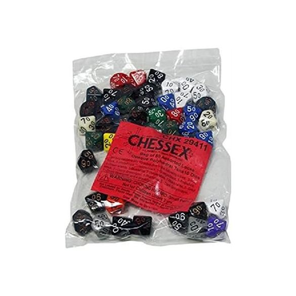 Chessex Opaque Bags of 50 Asst. Dice - Loose Opaque Poly. Tens 10 Dice-29411