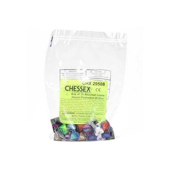 Chessex Gemini Bags of 50 Asst. Dice - Loose Gemini Poly. d8 Dice-29508