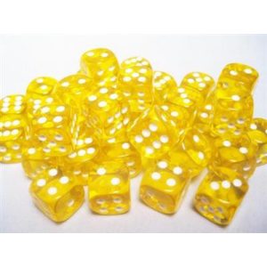 Chessex Translucent 12mm d6 with pips Dice Blocks (36 Dice) - Yellow w/white-23802