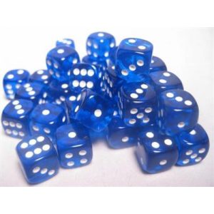 Chessex Translucent 12mm d6 with pips Dice Blocks (36 Dice) - Blue w/white-23806