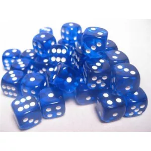 Chessex Translucent 12mm d6 with pips Dice Blocks (36 Dice) - Blue w/white-23806
