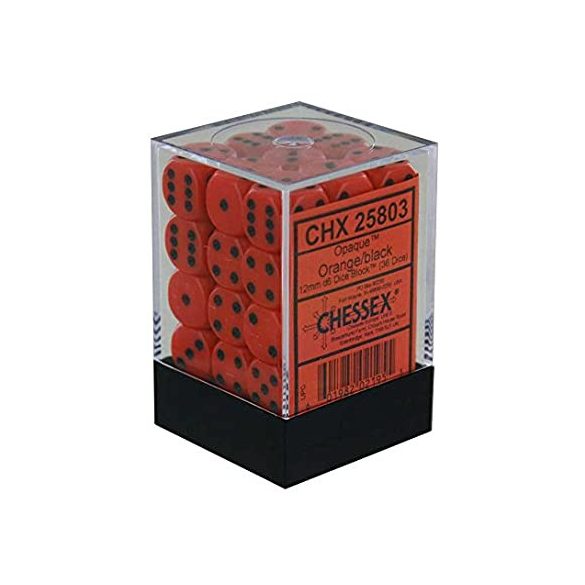 Chessex Opaque 12mm d6 with pips Dice Blocks (36 Dice) - Orange w/black-25803