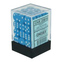 Chessex Opaque 12mm d6 with pips Dice Blocks (36 Dice) - Light Blue w/white-25816