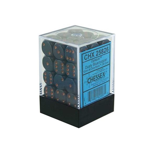 Chessex Opaque 12mm d6 with pips Dice Blocks (36 Dice) - Dusty Blue w/gold-25826