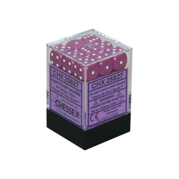 Chessex Opaque 12mm d6 with pips Dice Blocks (36 Dice) - Light Purple w/white-25827