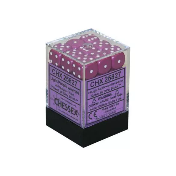Chessex Opaque 12mm d6 with pips Dice Blocks (36 Dice) - Light Purple w/white-25827