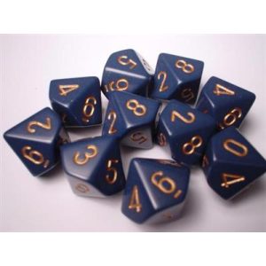 Chessex Opaque Polyhedral Ten d10 Set - Dusty Blue/gold-25226