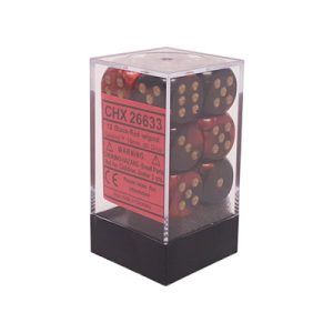 Chessex Gemini 16mm d6 with pips Dice Blocks (12 Dice) - Black-Red w/gold-26633