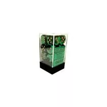 Chessex Gemini 16mm d6 with pips Dice Blocks (12 Dice) - Black-Green w/gold-26639