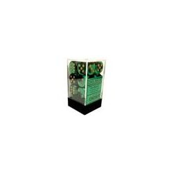 Chessex Gemini 16mm d6 with pips Dice Blocks (12 Dice) - Black-Green w/gold-26639