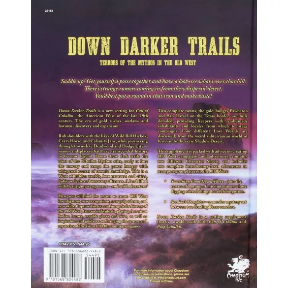 Call of Cthulhu RPG - Down Darker Trails szerepjáték kiegészítő - angol kiadás