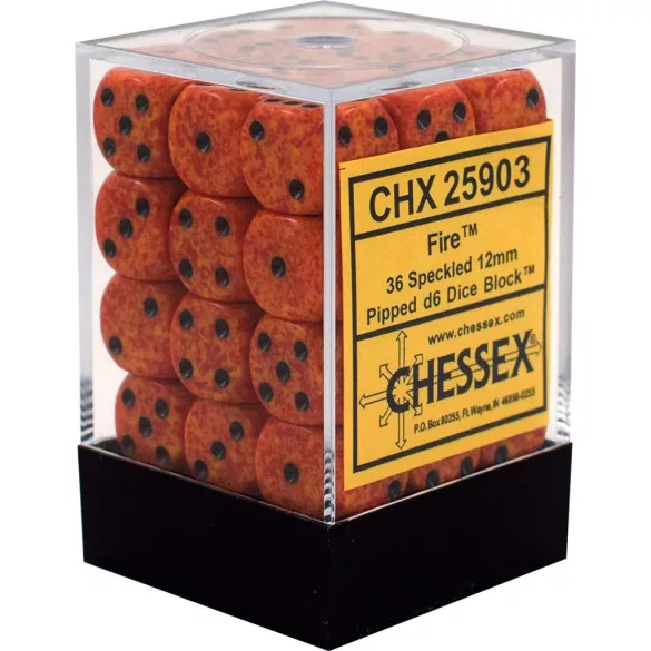 Chessex Speckled 12mm d6 Dice Blocks with Pips (36 Dice) - Fire-25903
