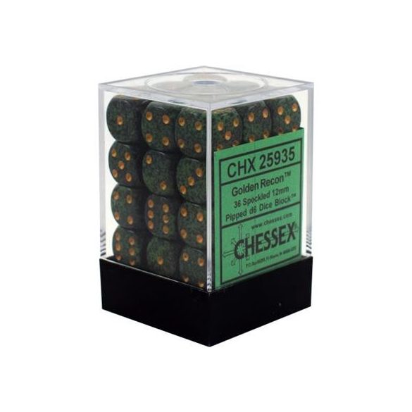 Chessex Speckled 12mm d6 Dice Blocks with Pips (36 Dice) - Golden Recon-25935