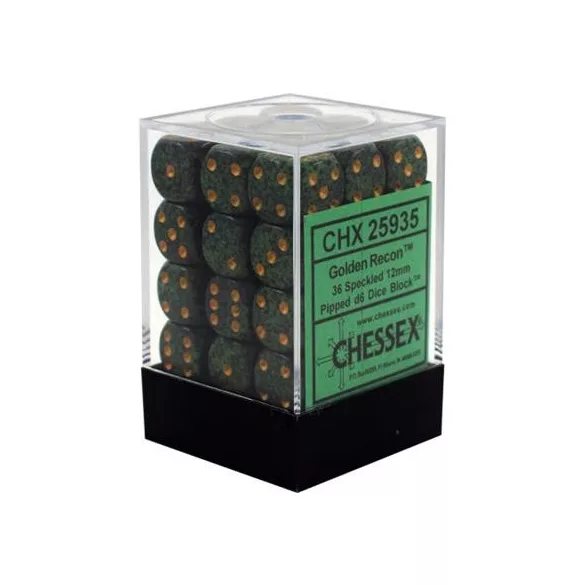 Chessex Speckled 12mm d6 Dice Blocks with Pips (36 Dice) - Golden Recon-25935