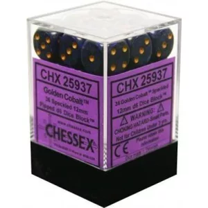 Chessex Speckled 12mm d6 Dice Blocks with Pips (36 Dice) - Golden Cobalt-25937