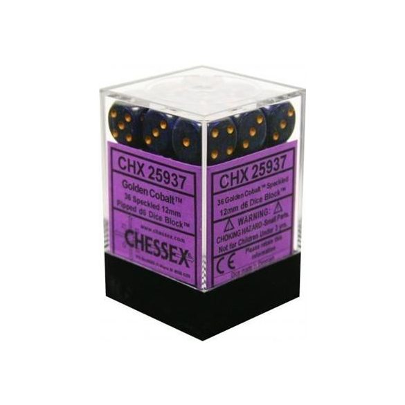 Chessex Speckled 12mm d6 Dice Blocks with Pips (36 Dice) - Golden Cobalt-25937