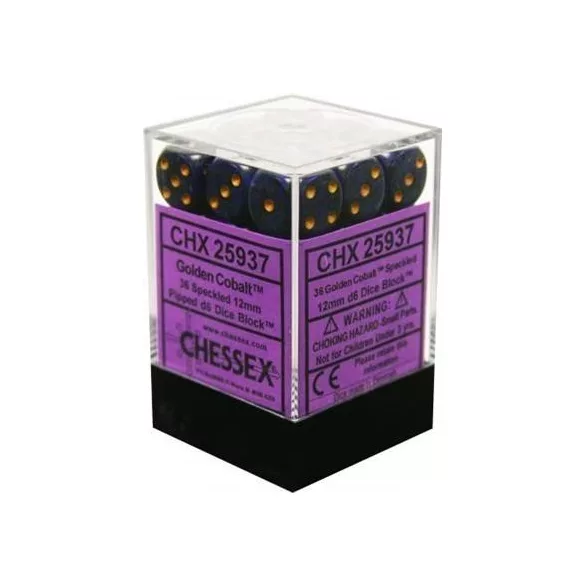 Chessex Speckled 12mm d6 Dice Blocks with Pips (36 Dice) - Golden Cobalt-25937
