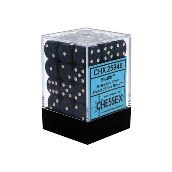 Chessex Speckled 12mm d6 Dice Blocks with Pips (36 Dice) - Stealth-25946