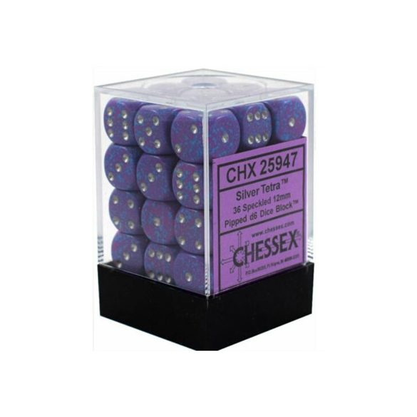 Chessex Speckled 12mm d6 Dice Blocks with Pips (36 Dice) - Silver Tetra-25947