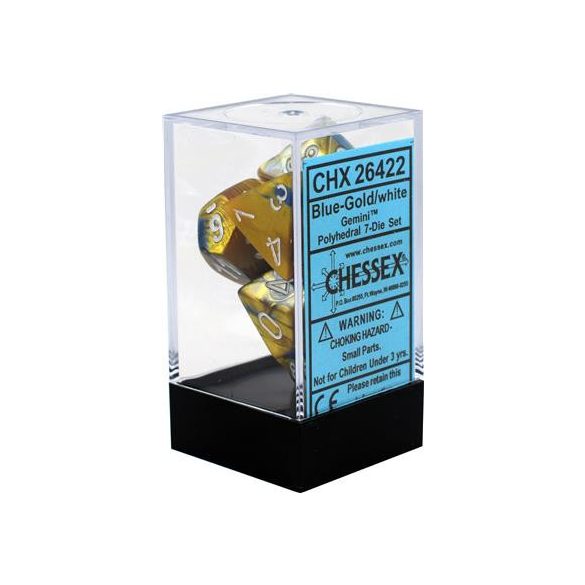 Chessex Gemini Polyhedral 7-Die Set - Blue-Gold w/white-26422